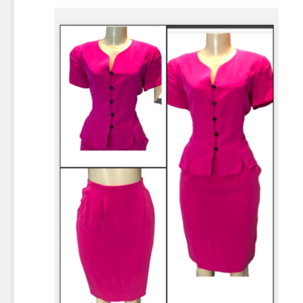Vintage Dana Buchman Chic Silk Pink midi Skirt Set
